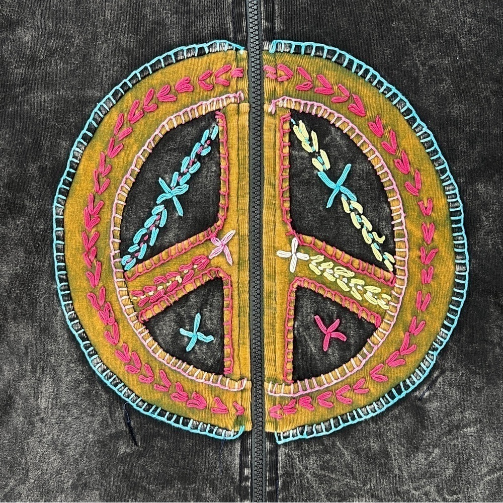 Vintage Embroidered Peace Sign Hoodie - Picture 8 of 8